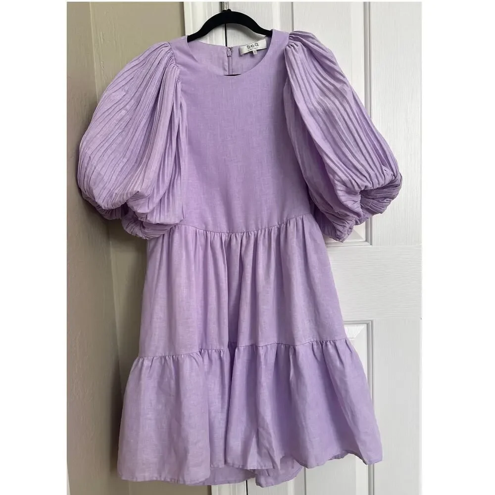 Sea New York Bailey Broomstick Tiered Mini Dress - Lilac Lavender Purple -Size S - Picture 3 of 9